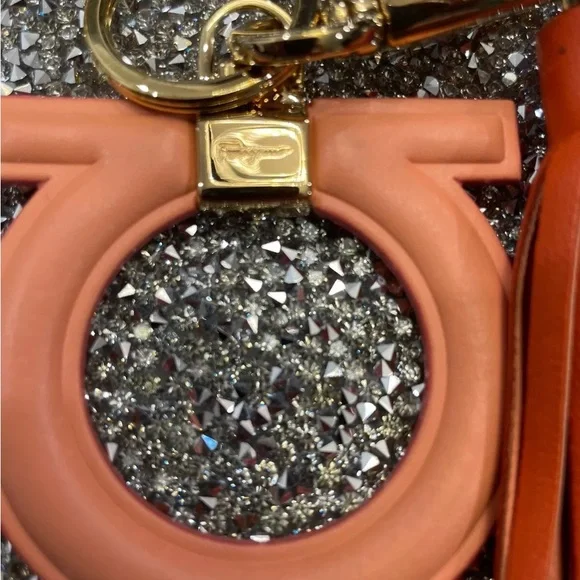 Ferragamo Nectarine Key Holder With Orange Tassel/Gold Hardware NIB